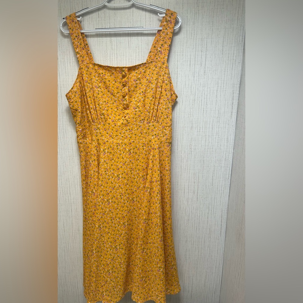 Belle Poque Yellow Floral Print Midi Sleeveless Dress Size 2XL